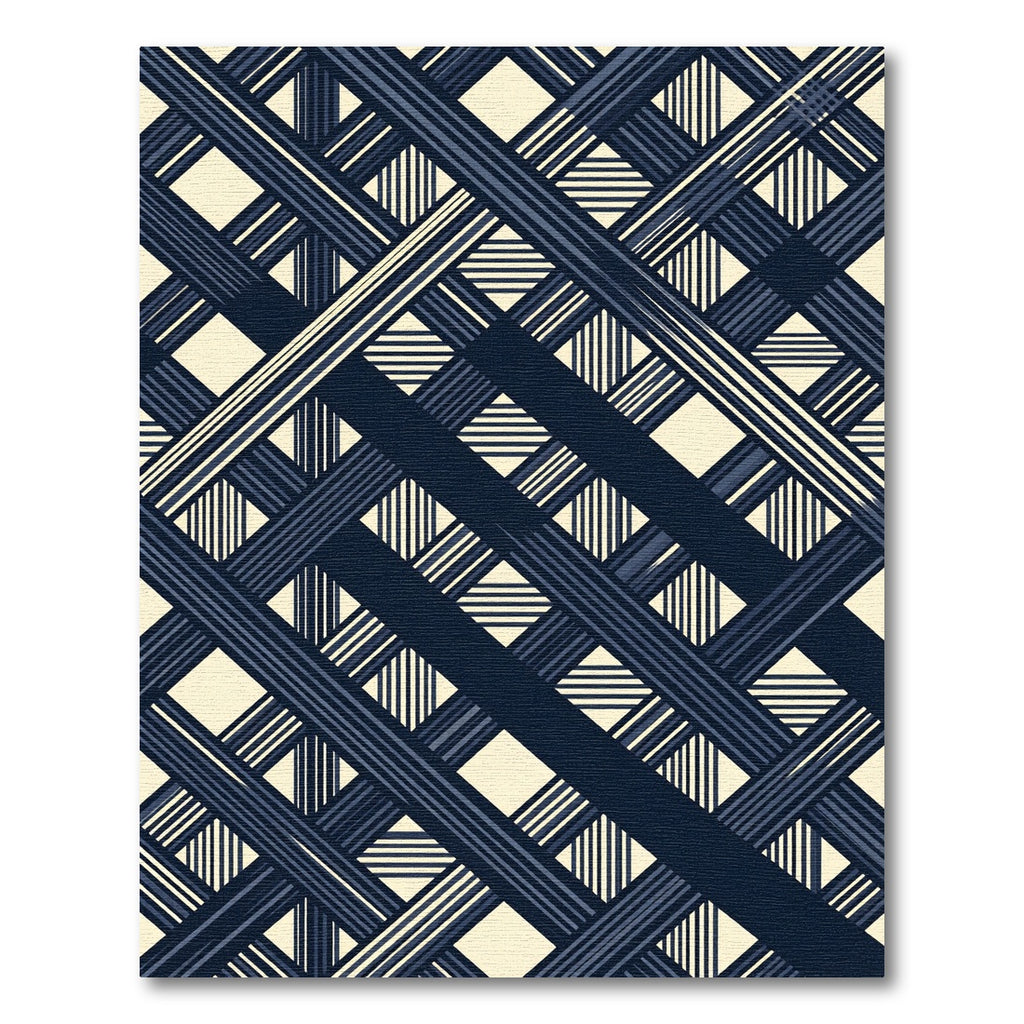 Navy Blue Geometric Intersecting Grid Rug