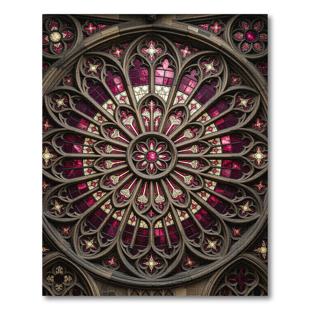 Gothic Crimson Cathedral Rose Medallion Rug