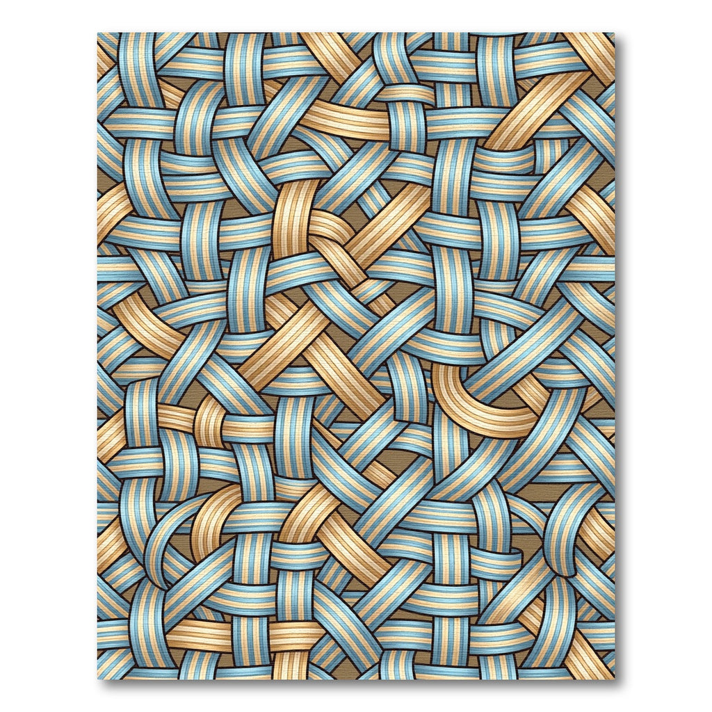 Woven Blue and Gold Interlocking Ribbon Rug