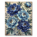 Bold Blue Peony Floral Cluster Rug