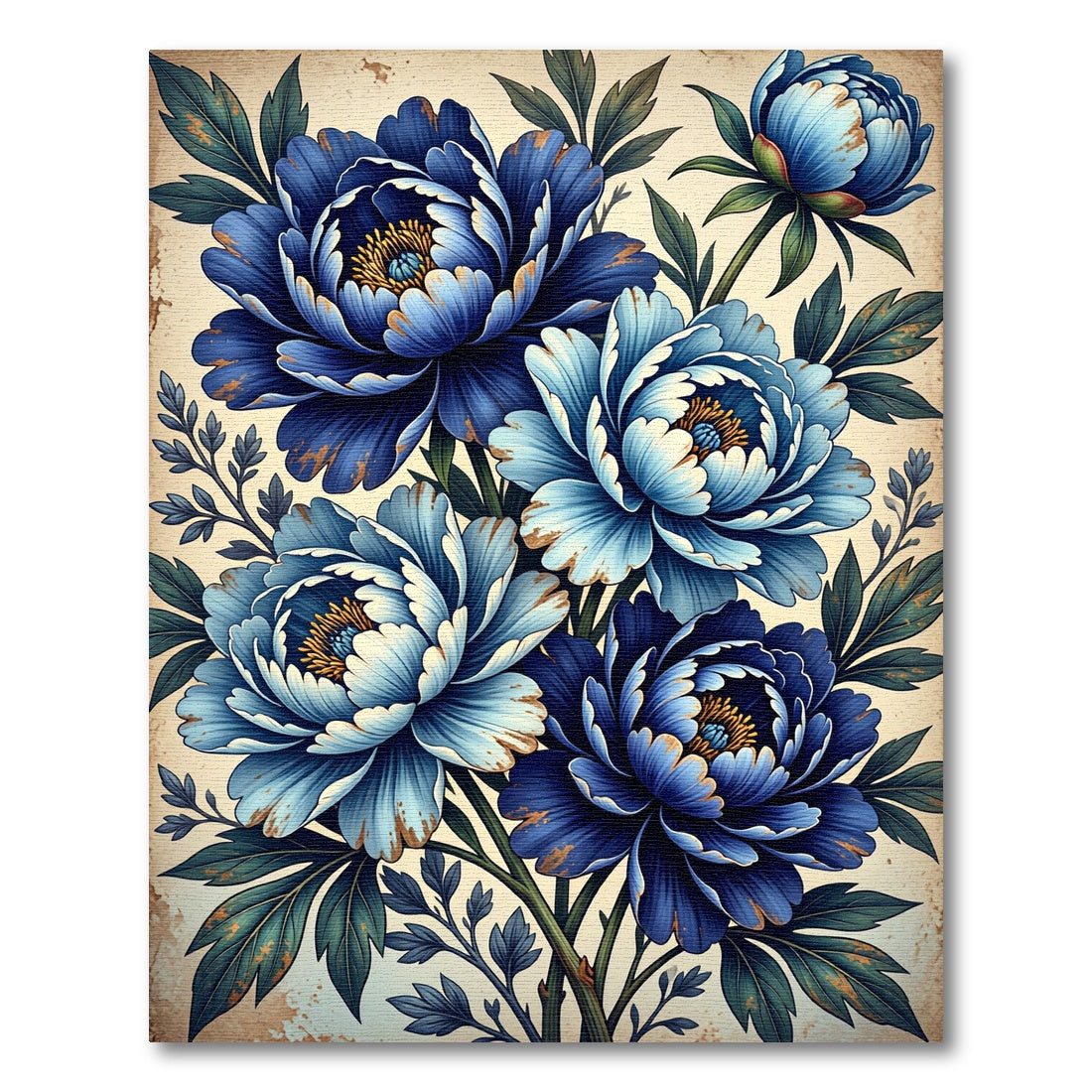 Bold Blue Peony Floral Cluster Rug
