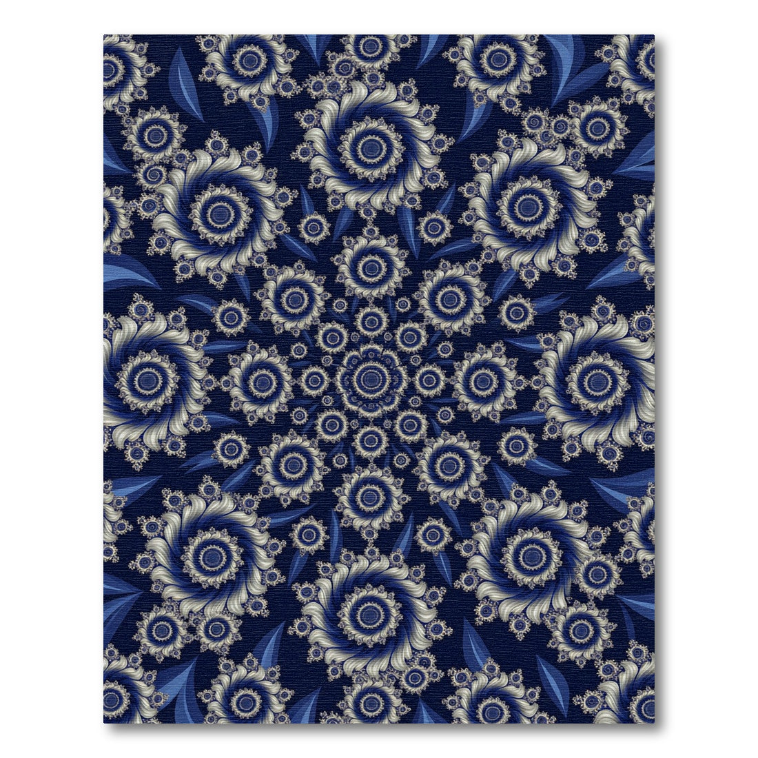 Midnight Blue Fractal Spiral Floral Mandala Rug