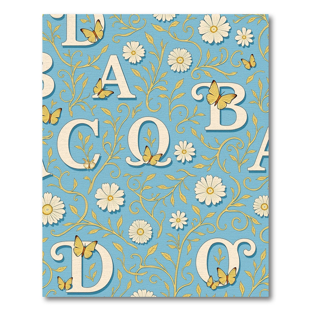 Whimsical Butterfly Daisy Alphabet Pattern Rug