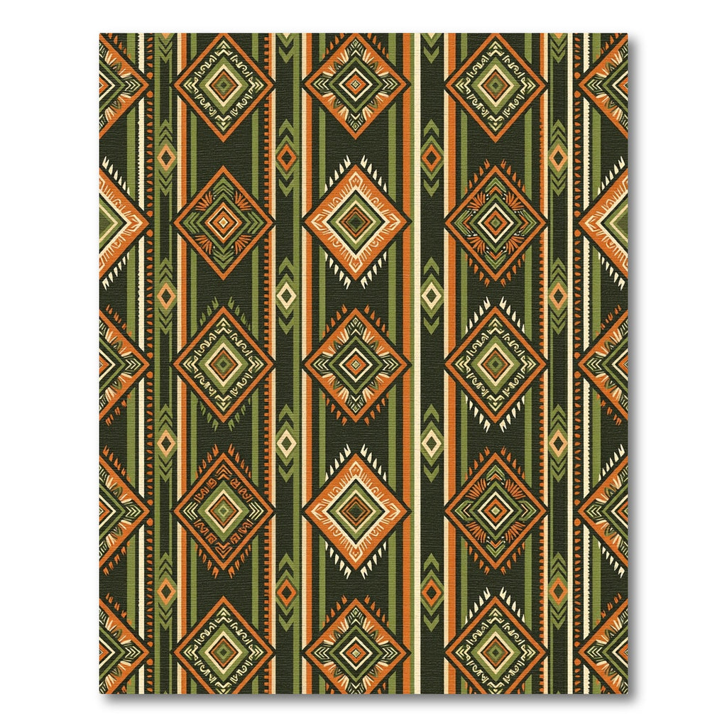 Earthy Olive Geometric Diamond Stripe Rug