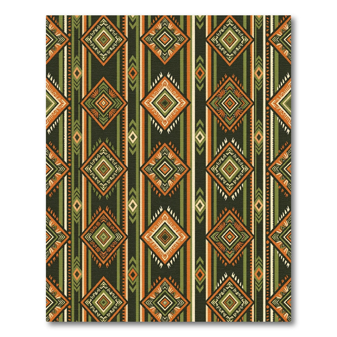 Earthy Olive Geometric Diamond Stripe Rug