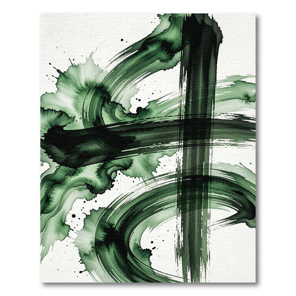 Deep Emerald Green Ink Wash Swirls Rug