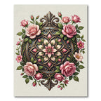 Elegant Blush Rose Floral Medallion Accent Rug
