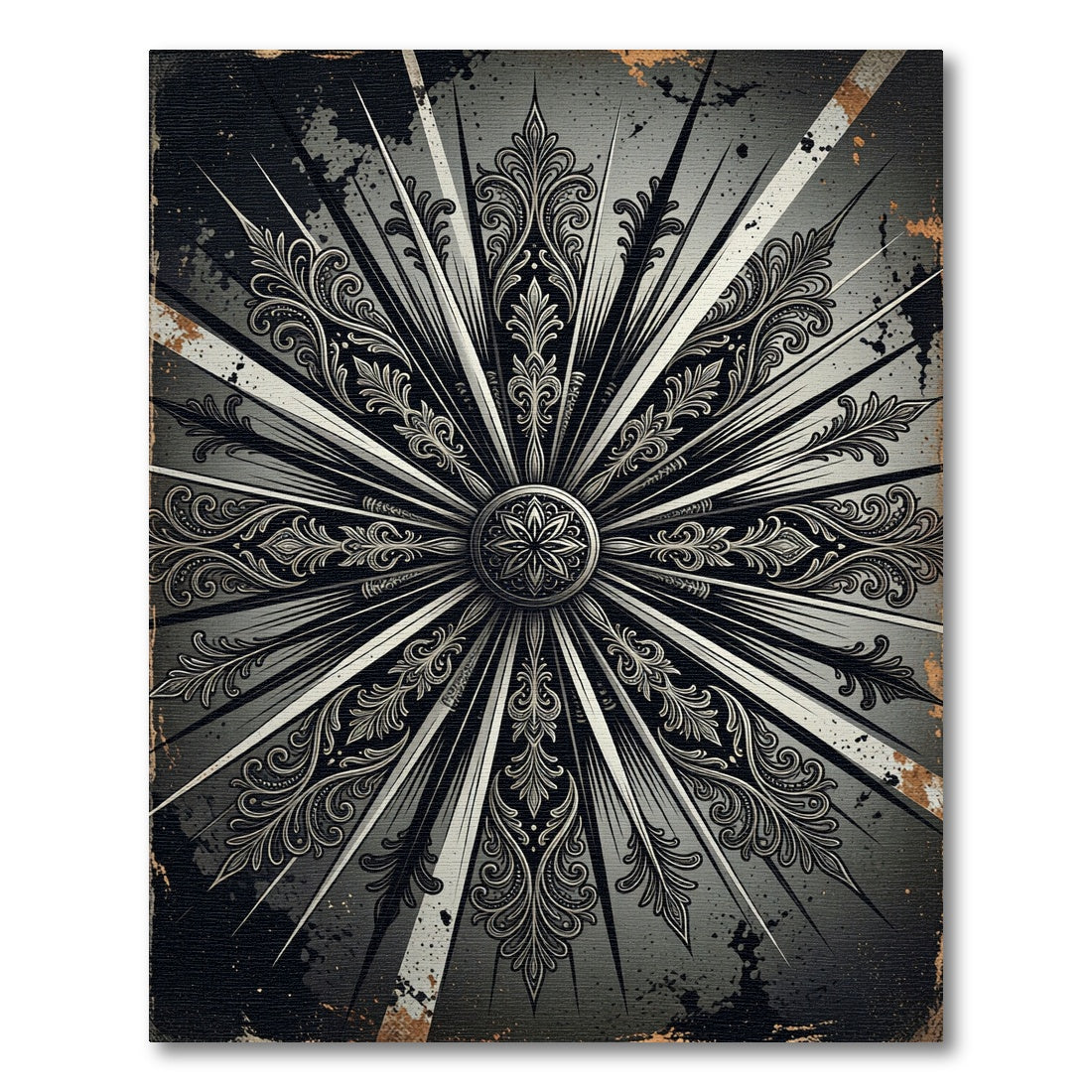 Monochromatic Gothic Starburst Filigree Medallion Rug