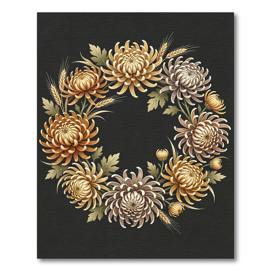 Golden Chrysanthemum Floral Harvest Wreath Rug