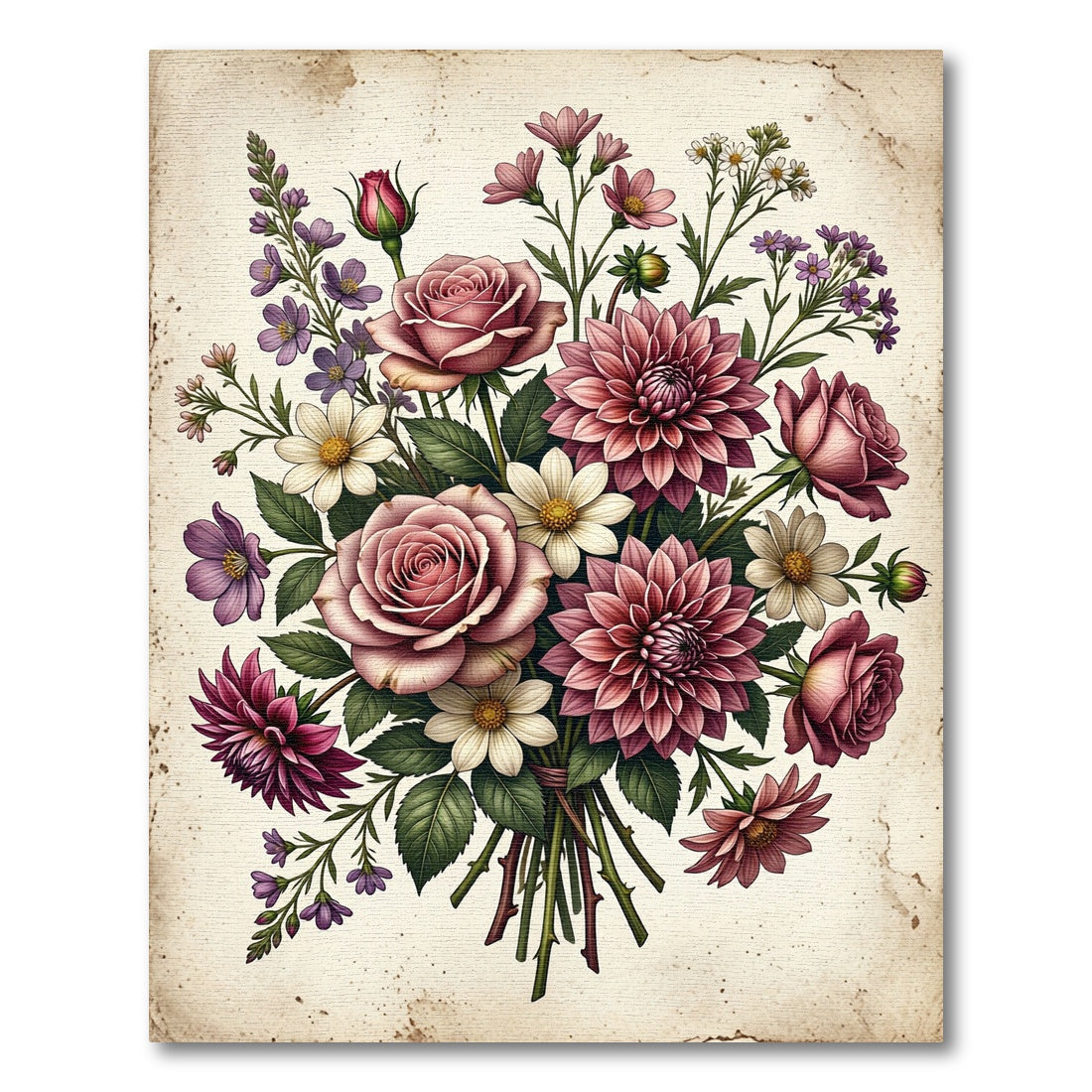Vintage Dusty Rose Floral Bouquet Rug