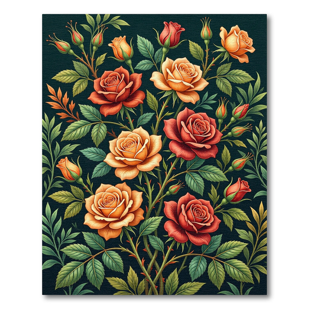 Vintage Crimson Orange Roses Garden Rug