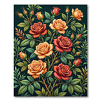 Vintage Crimson Orange Roses Garden Rug