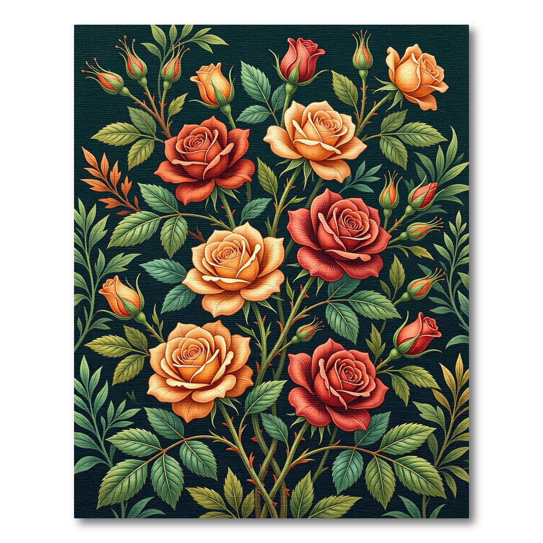Vintage Crimson Orange Roses Garden Rug