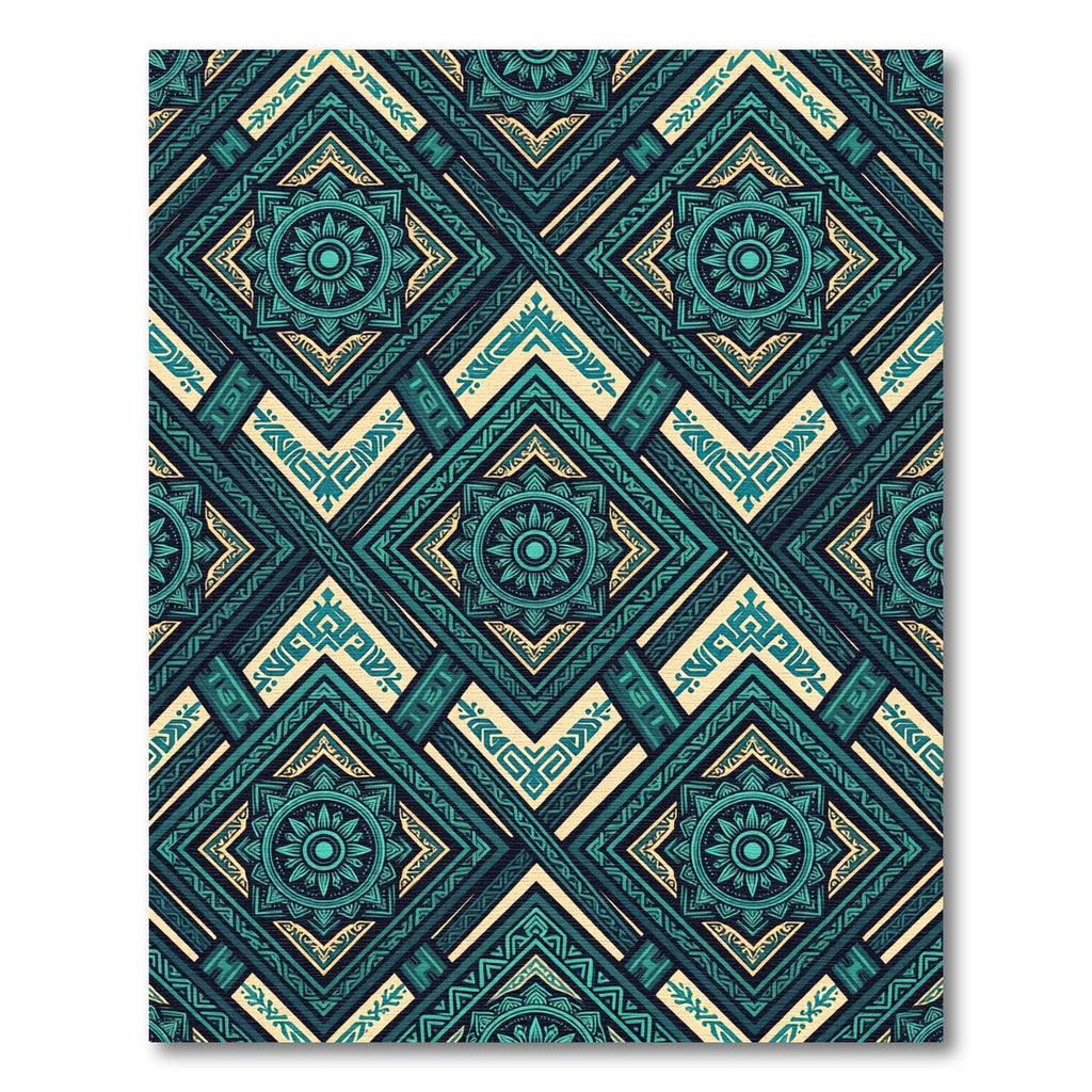 Teal Geometric Mandala Diamond Lattice Rug