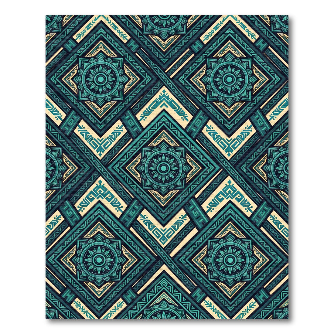 Teal Geometric Mandala Diamond Lattice Rug