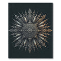 Ornate Silver Metallic Sunburst Medallion Rug