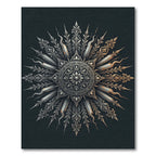 Ornate Silver Metallic Sunburst Medallion Rug