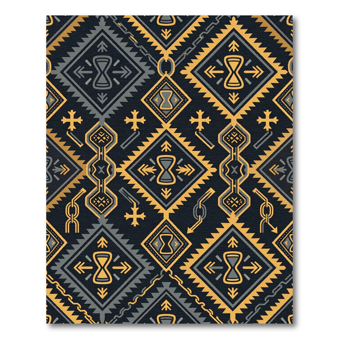Golden Hourglass Geometric Tribal Charcoal Rug