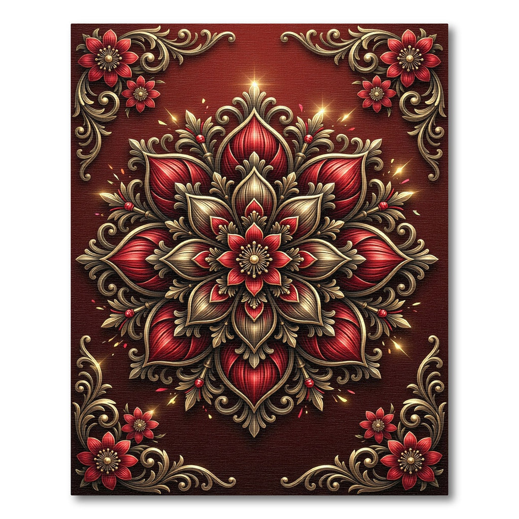 Crimson Gold Floral Medallion Opulence Rug