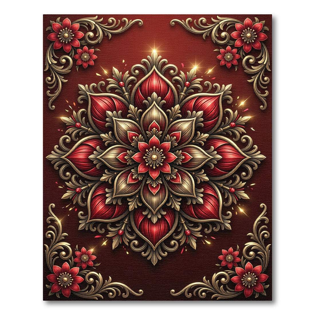Crimson Gold Floral Medallion Opulence Rug