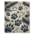 Monochrome Woodland Animal Tracks Illustration Rug