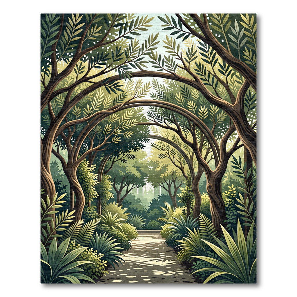 Lush Green Forest Canopy Path Rug