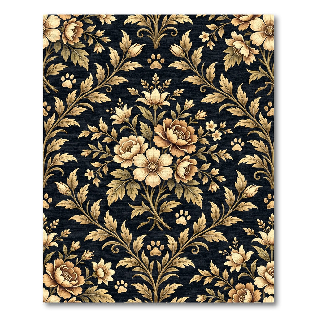 Elegant Gold Floral Paw Damask Rug