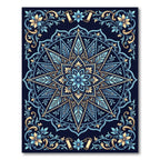 Azure Golden Starburst Floral Mandala Rug