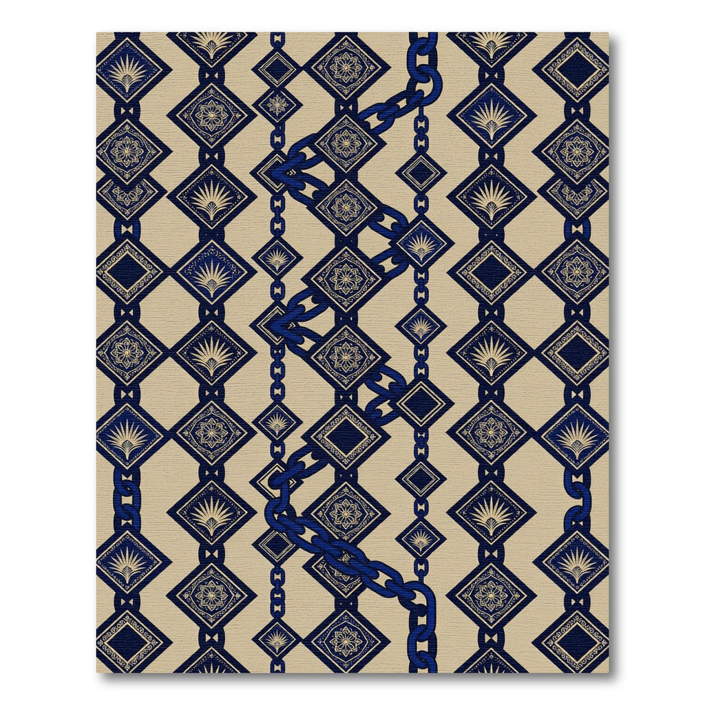 Navy Blue Diamond Chain Medallion Rug