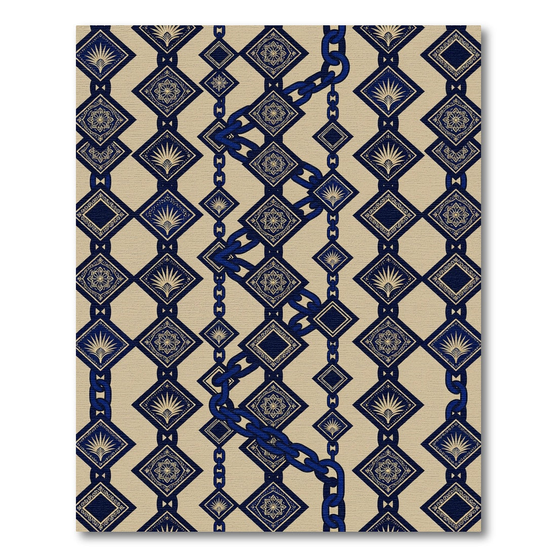 Navy Blue Diamond Chain Medallion Rug
