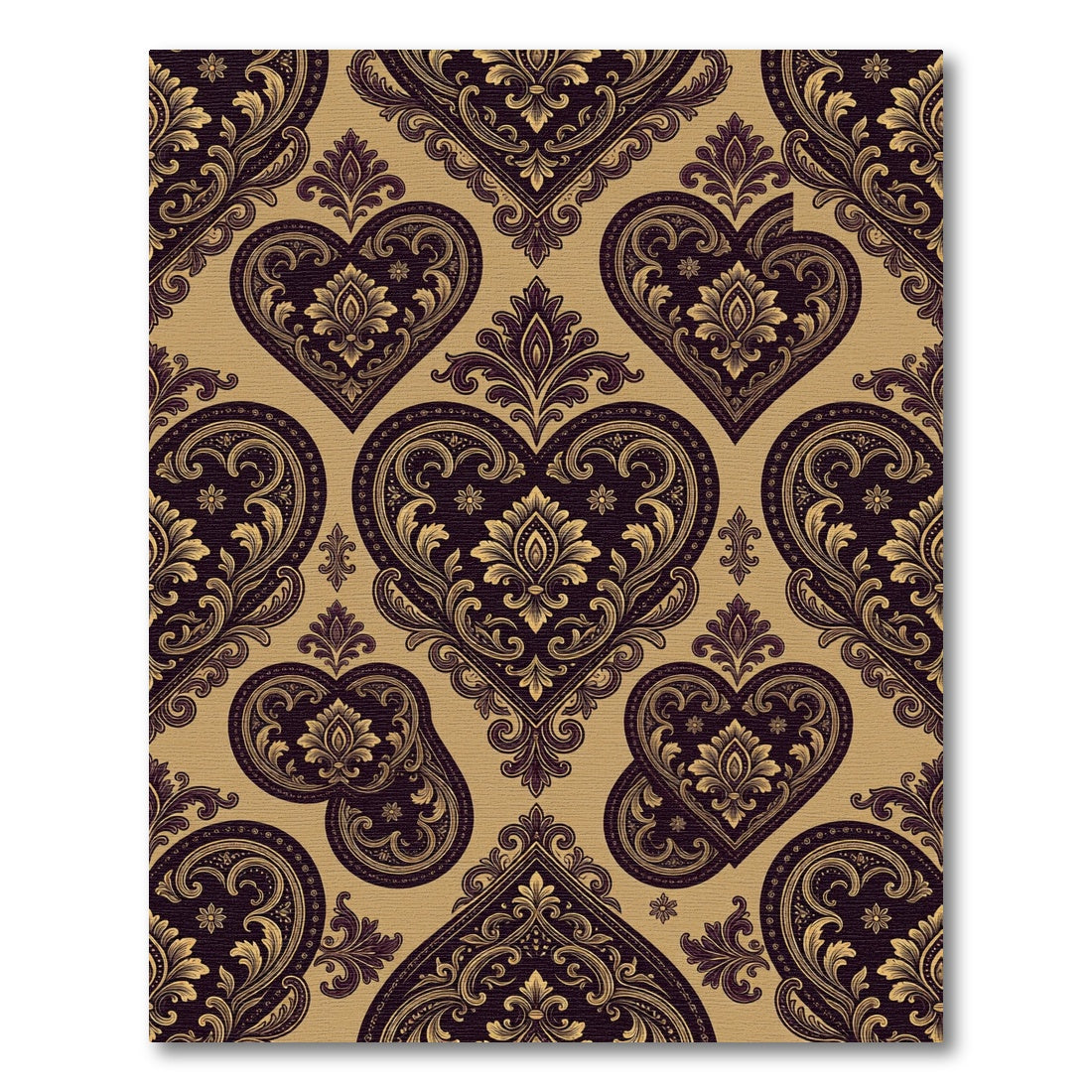 Rich Aubergine Heart Scroll Classic Rug