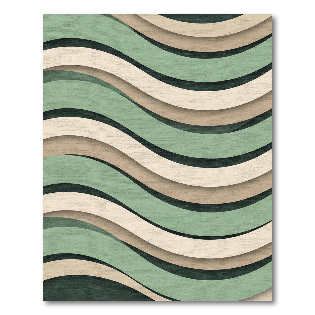 Sage Green Cream Layered Wavy Abstract Rug