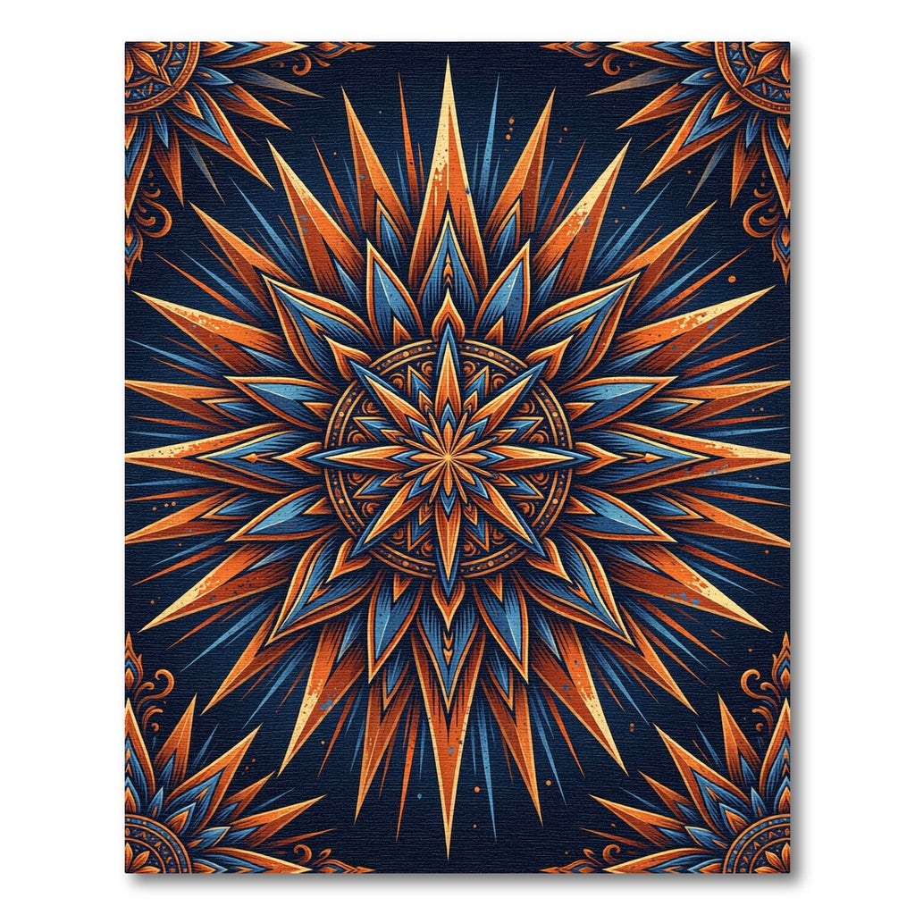 Celestial Amber and Navy Geometric Starburst Rug