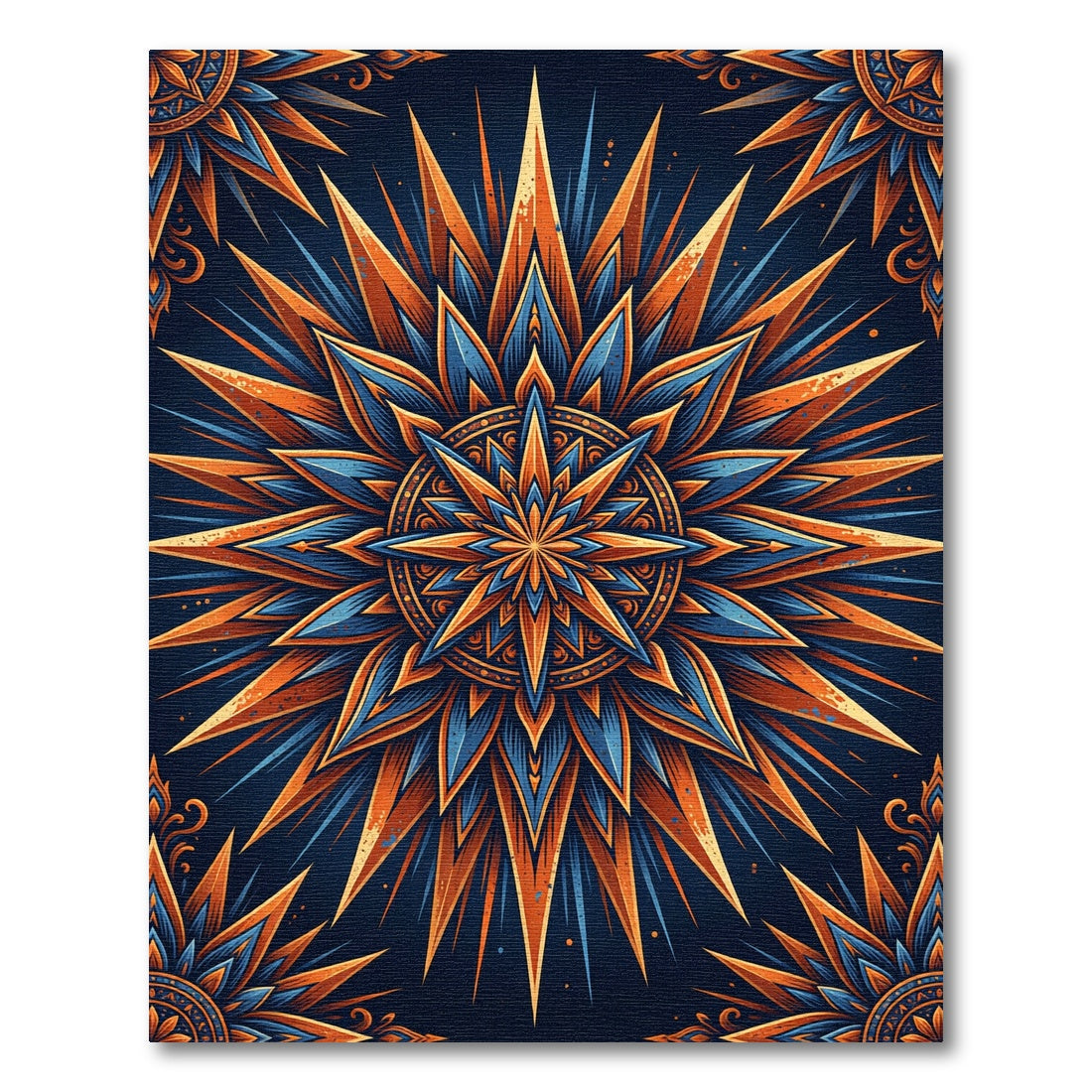 Celestial Amber and Navy Geometric Starburst Rug