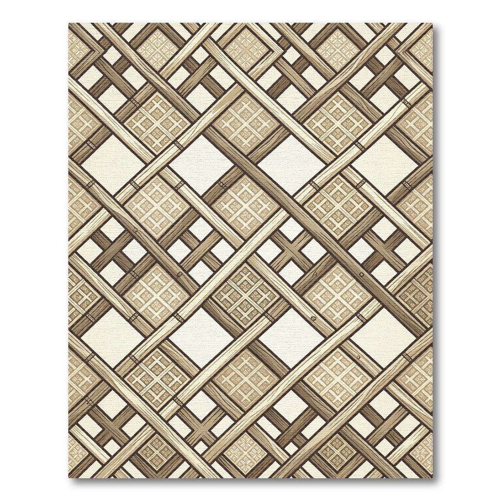 Geometric Lattice Woven Neutral Grid Rug