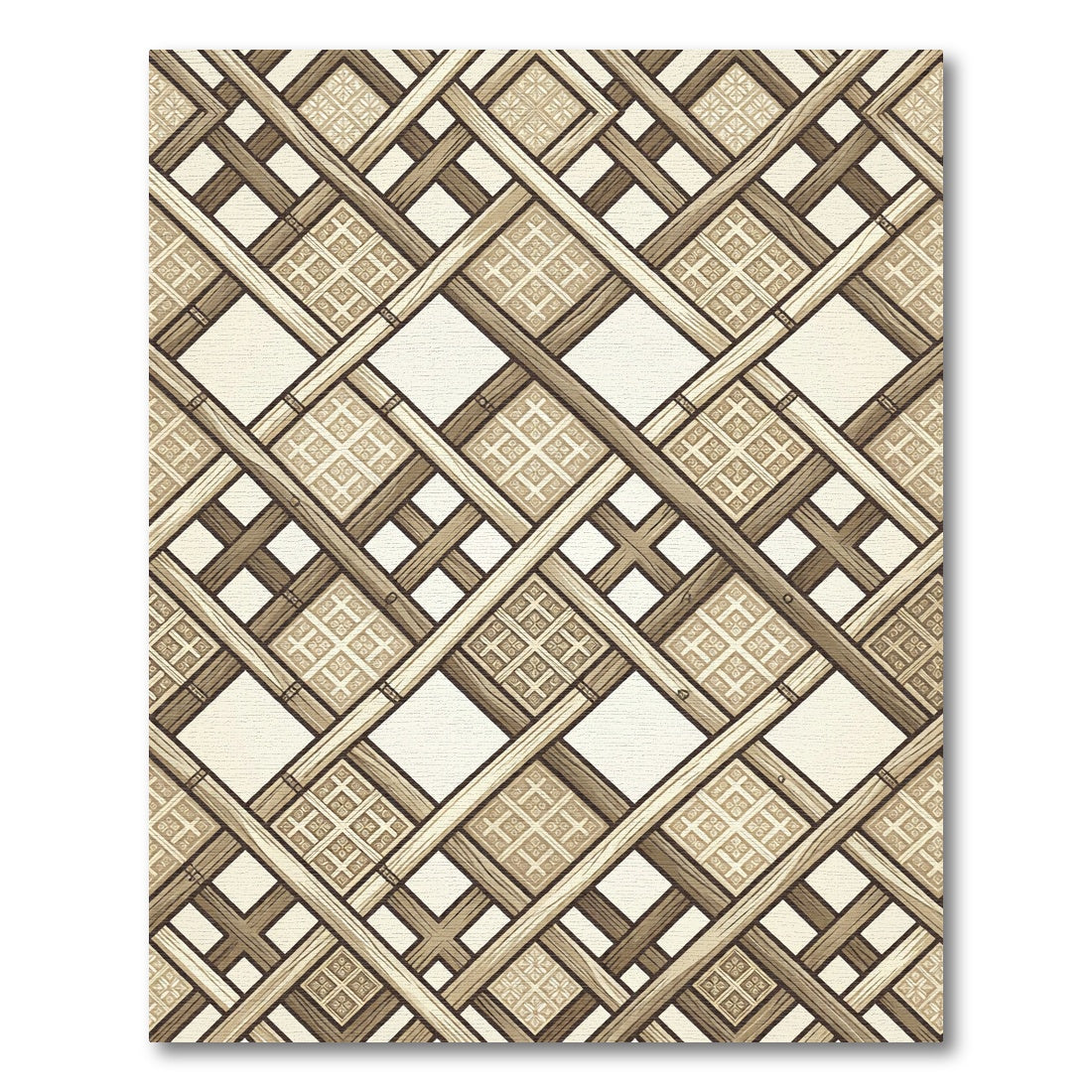 Geometric Lattice Woven Neutral Grid Rug