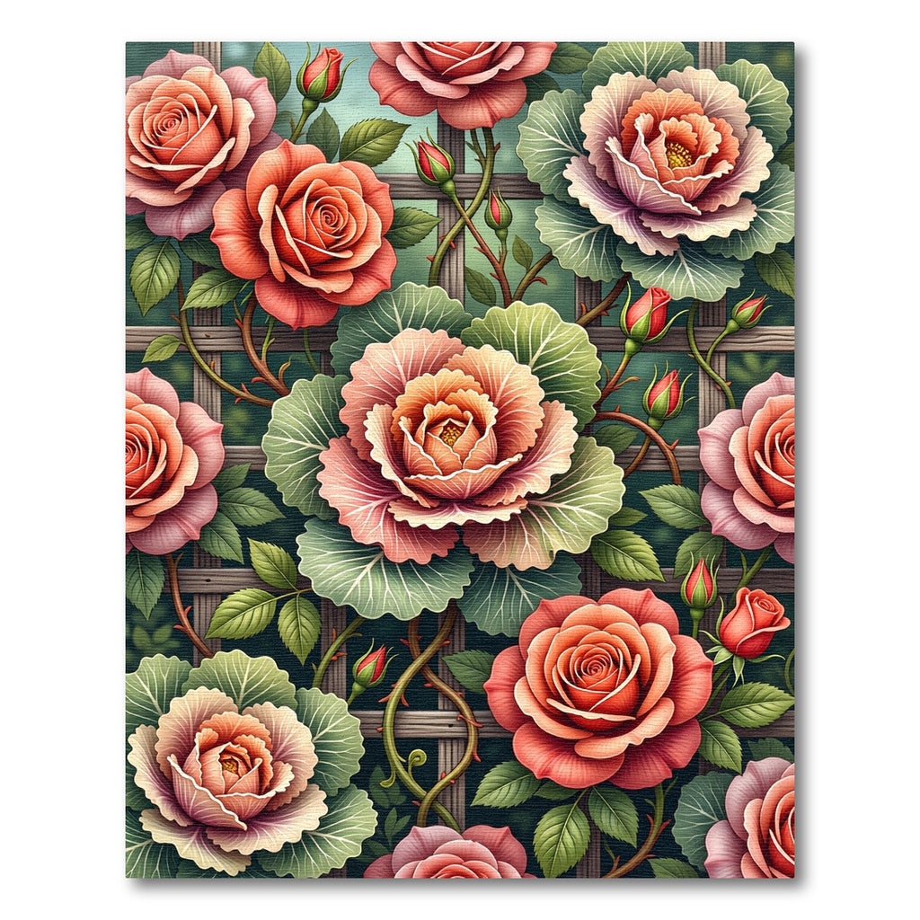 Romantic Peach Rose Cabbage Garden Rug