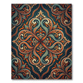 Symmetrical Teal and Amber Swirl Medallion Rug