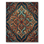 Symmetrical Teal and Amber Swirl Medallion Rug
