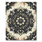 Vintage Black Gold Floral Medallion Rug