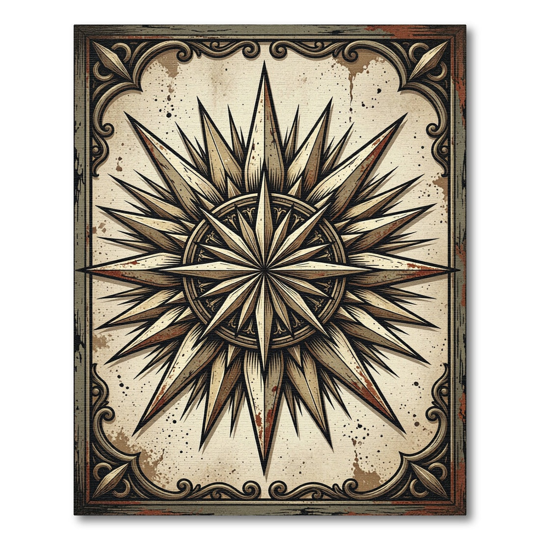 Vintage Nautical Compass Star Medallion Rug