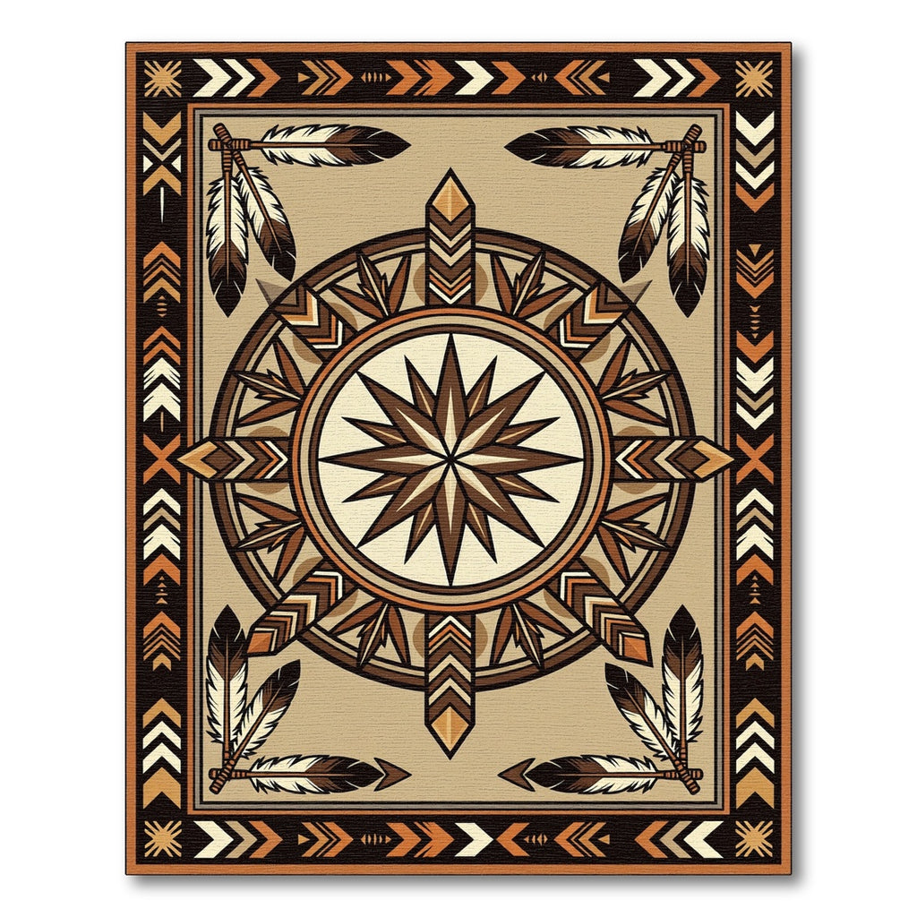 Earthy Feathered Sunburst Geometric Rug