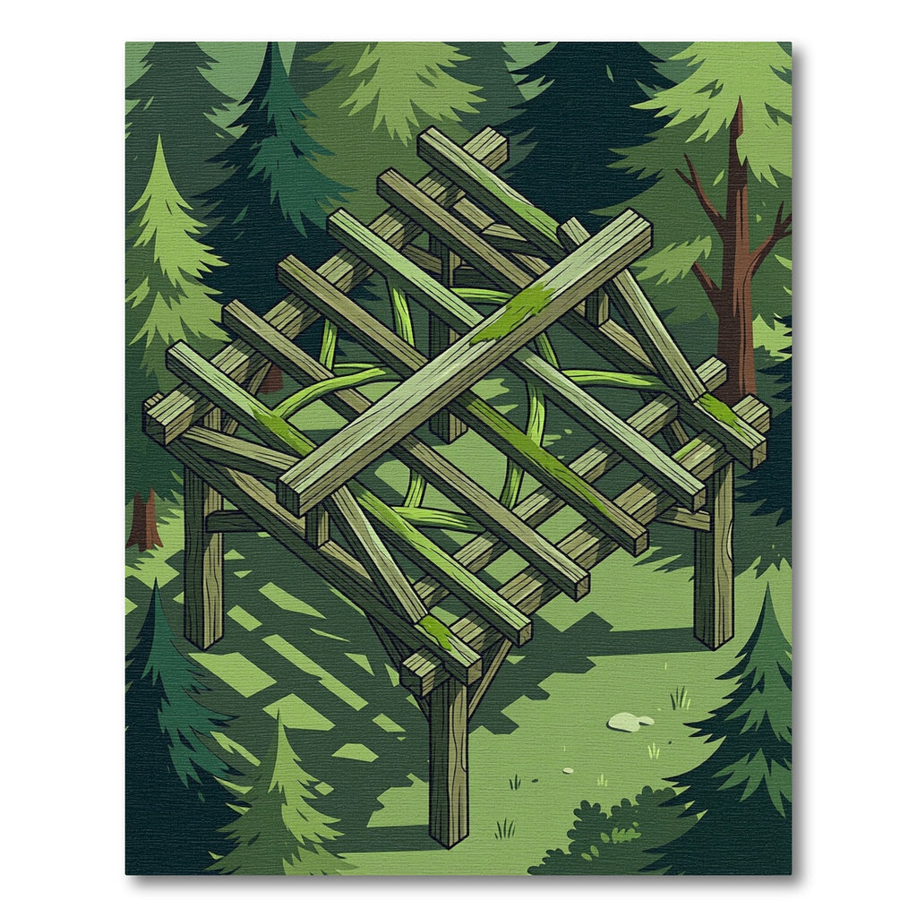 Mossy Timber Forest Frame Grid Rug