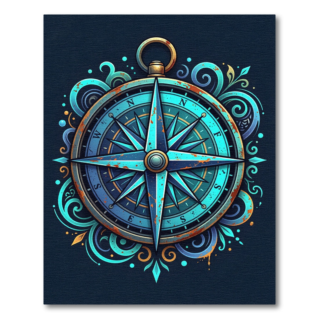Nautical Blue Compass Rose Swirl Rug