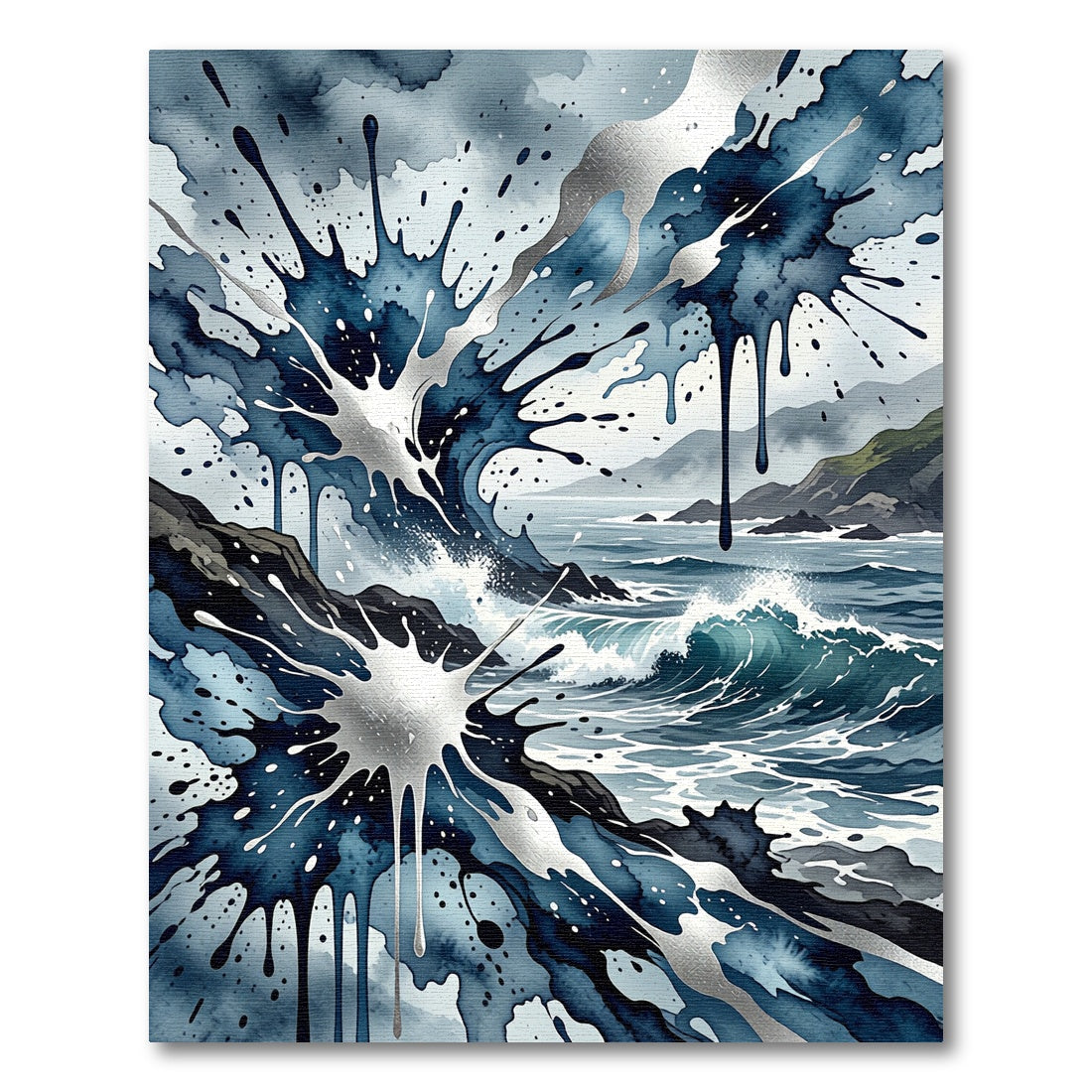 Dynamic Blue Ocean Splash Watercolor Rug