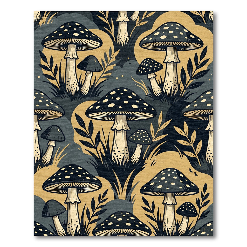 Whimsical Golden Mushroom Forest Botanical Rug