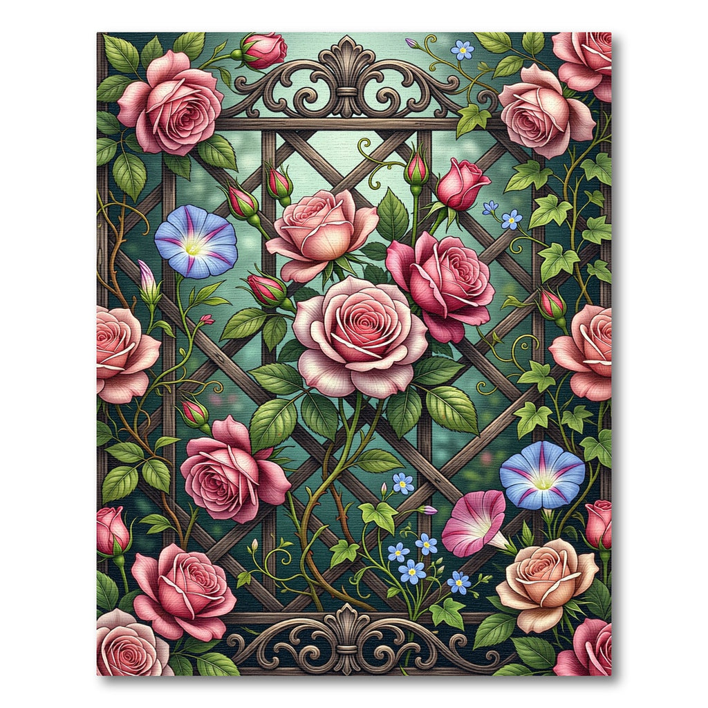 Romantic Pink Rose Trellis Floral Rug