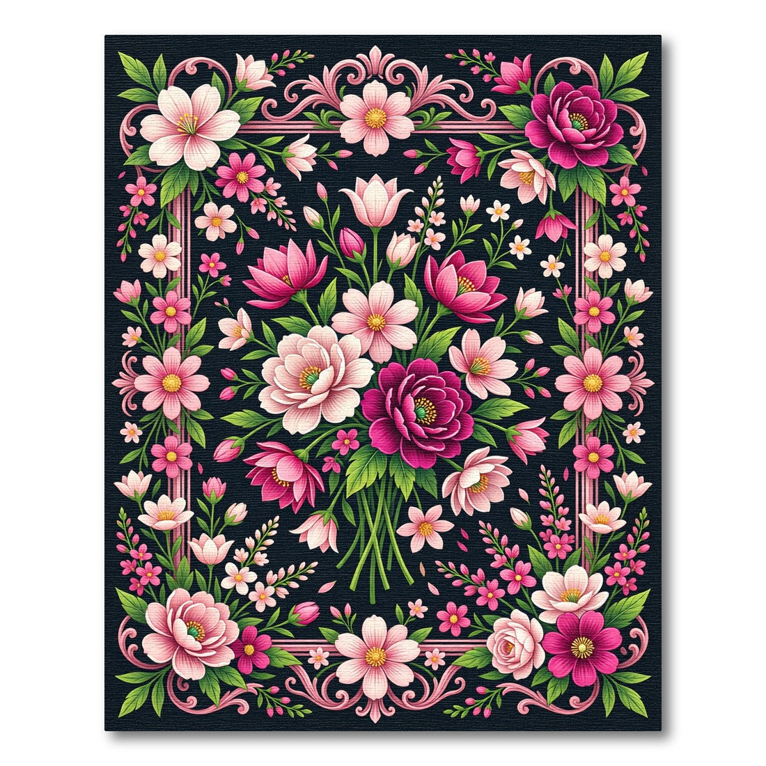 Vibrant Pink Floral Swirl Garden Rug