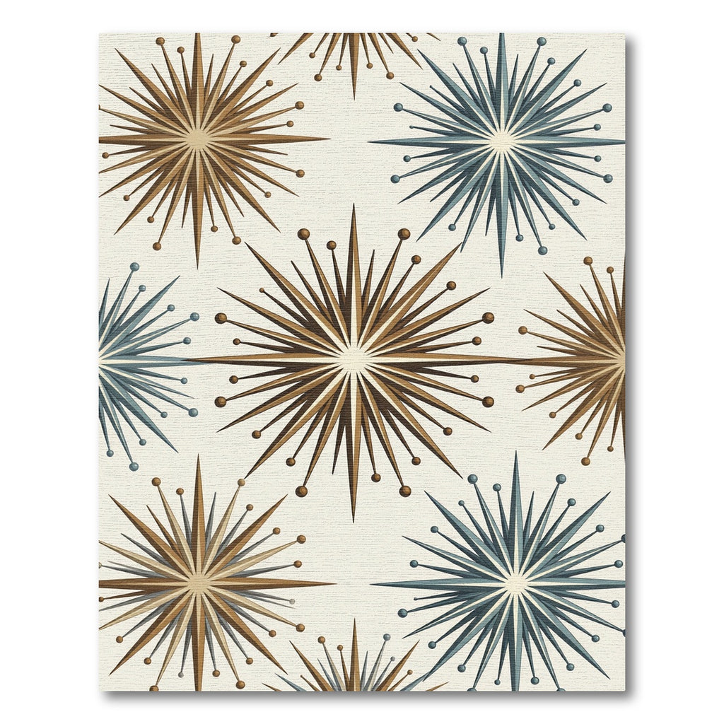 Brown Blue Starburst Mid Century Modern Rug