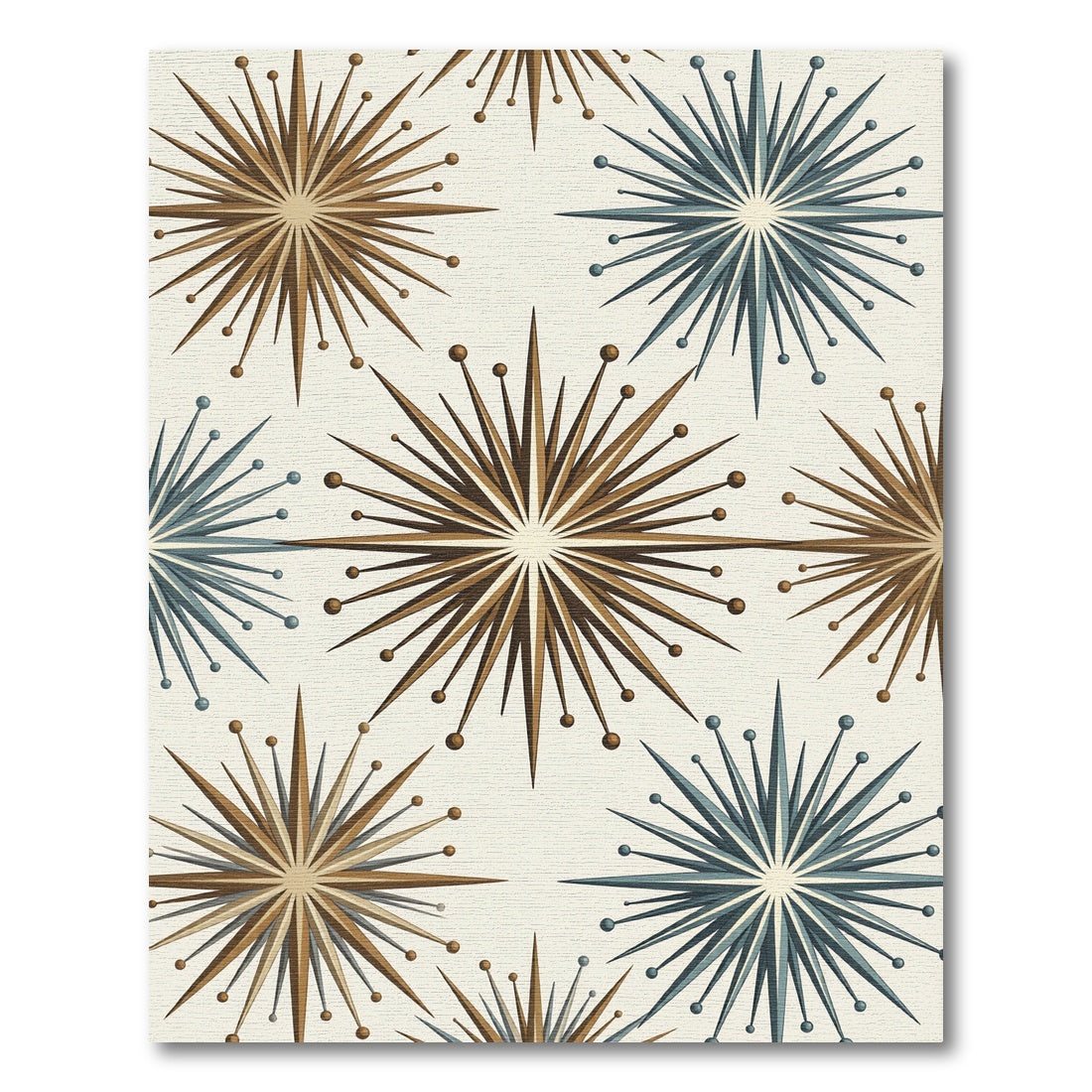 Brown Blue Starburst Mid Century Modern Rug